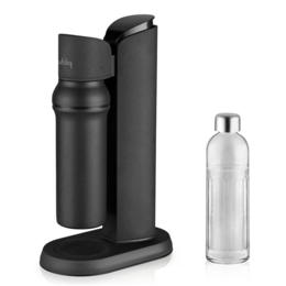 Matte black carbonator with sleek, modern design for making carbonated drinks at home.