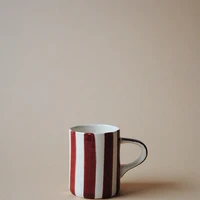 Burgundy Striped Espresso Cup - Handmade Portuguese Ceramic