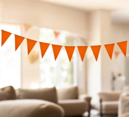  Orange cotton party bunting, 10m long, for indoor and outdoor decoration.