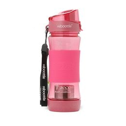 A pink reusable drinking bottle with the text "SUPPORT THE FIGHT AGAINST BREAST CANCER" printed on it. The bottle appears to be made of durable plastic and has a screw-top lid.