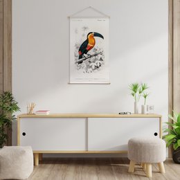 Textilplakat mit Lederband - Illustration Toucan D'Orbigny 65x45 cm - Wandtuch