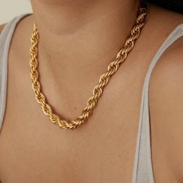 Gold-toned rope necklace with a twisted chain design.