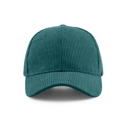 Teal corduroy baseball cap with Boss logo. Adjustable strap closure for comfortable fit.