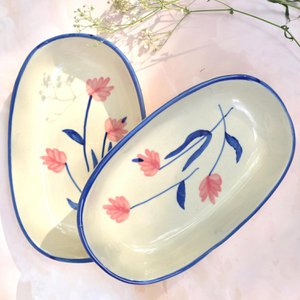 Keramische Camellia ovale serveerschaal – magnetronbestendig keramiek – 20 cm – set van 2