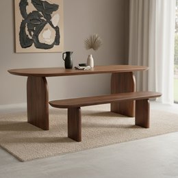  A long, rectangular wooden bench with a bullnose edge and a simple, minimalist design. Available in 180 cm, 200 cm, and 220 cm sizes.