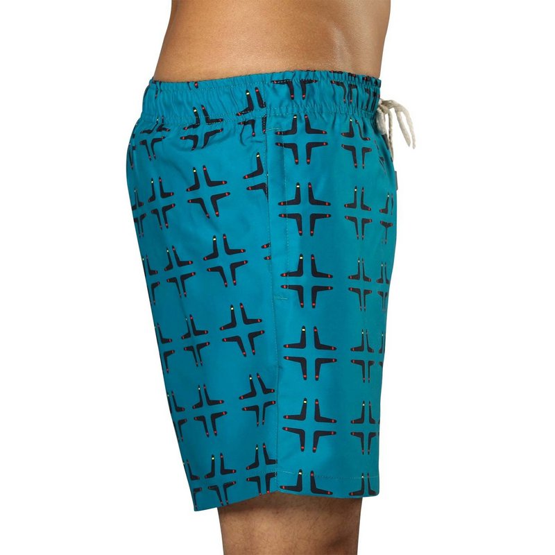 Green Swimming Trunks with Boomerang Print