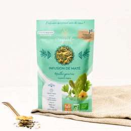Organic peppermint mate tea, available in 70g and 1kg sizes for resale. Made from high-quality peppermint leaves, with a fresh, minty aroma and flavor.