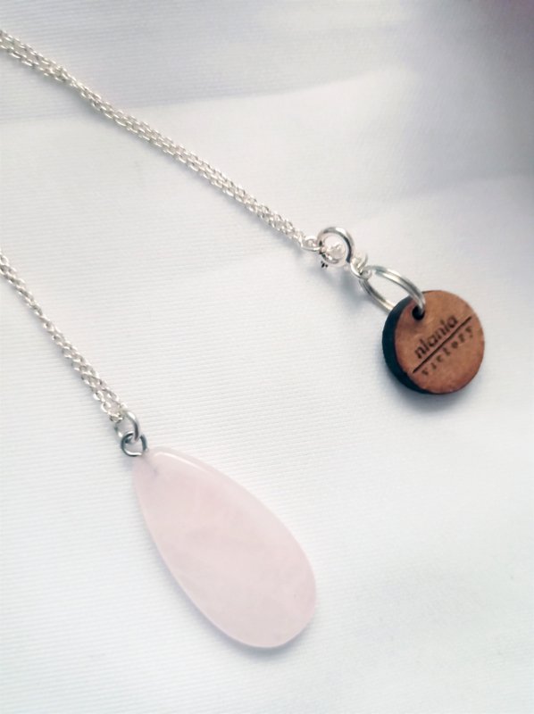 Rozenkwarts Teardrop Hanger Sterling zilveren ketting
