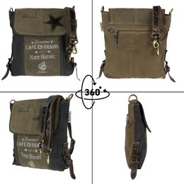 Sunsa dames schoudertas. Handtas gemaakt van canvas en leer. Schoudertas in vintagestijl. Grote crossbodytas voor dames.