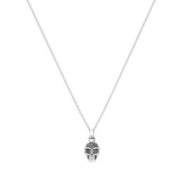  Silver-toned skull pendant necklace with a sleek, modern design. Suitable for casual or formal wear.