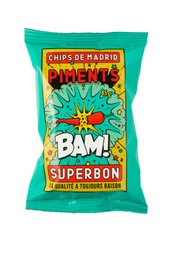 Crunchy, savory chili-flavored potato chips in a vibrant green and red packaging with a bold graphic design.