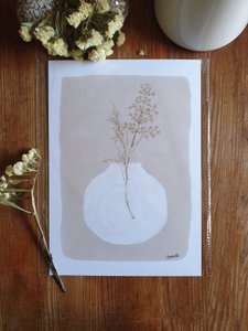 Scandi Gräser Poster "Grasses White Vase" A4 - Nachhaltige Kunstdrucke auf Recyclingpapier in Zellophan