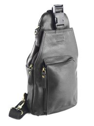  Black leather crossbody bag, rectangular shape, shoulder strap, vintage style, compact messenger bag