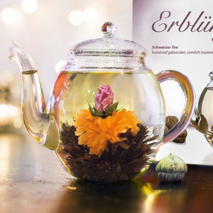 Coffret théière et 6 fleurs de thé blanc - Creano