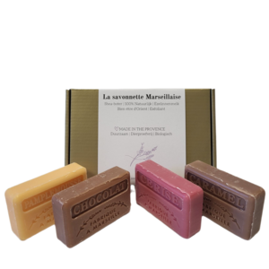 Christmas gift soap package Savon de Marseille grapefruit, Cherry, Chocolate and caramel