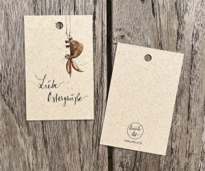 5 x gift tags for Easter | Easter bunny dangles on tree | 5 Set on grass paper | 85 x 55 mm