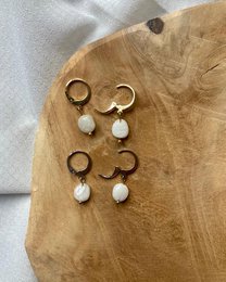 Natural Stone Earrings Stainless Steel gold/silver 'Moonstone'