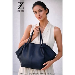 Blue leather handbag, soft gathered design, Italian crafted, elegant shoulder bag