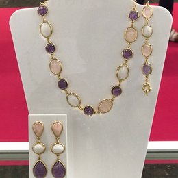 Collana La Vie en Rose - Quarzo rosa Madreperla + Cerchi di ametista