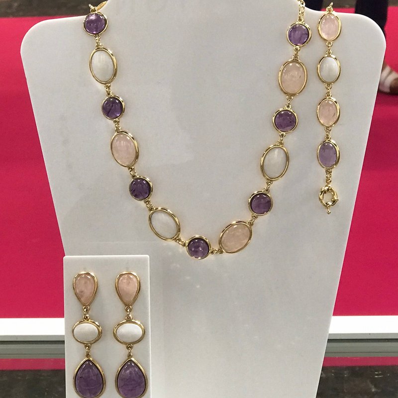 Collana La Vie en Rose - Quarzo rosa Madreperla + Cerchi di ametista