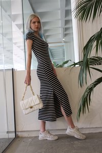 Dress in black and white striped cotton