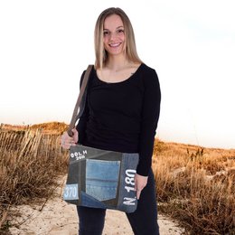 Sunsa Bæredygtig Skuldertaske til kvinder. Skuldertaske lavet af genbrugte jeans & canvas (canvas). Håndtaske i vintage retro stil. Crossbody taske til kvinder.