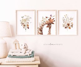Giraffen-Kinderzimmer-Poster, Giraffen-Poster, Blumen-Kinderzimmer-Druck, Mutter und Baby-Giraffen-Poster, Kinderzimmer-Giraffen-Druck, Wildblumen-Druck, Mädchen-Kinderzimmer-Poster, Mädchenzimmer-Dekoration