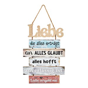 Wandafbeelding met de tekst "Love..." van hout, kleurrijk (B/H/D) 33x48x1,5cm