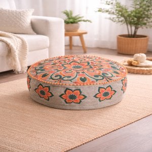 Handgemaakte geborduurde poef veelkleurige Boho vloerzitkruk