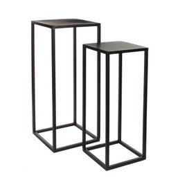 A set of two black metal side tables, each measuring 30 x 30 x 70 cm. The tables have a simple, minimalist design with a sleek, modern aesthetic.