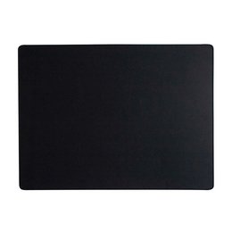 Rectangular black leather placemat with white stitching, suitable for formal or casual dining settings.