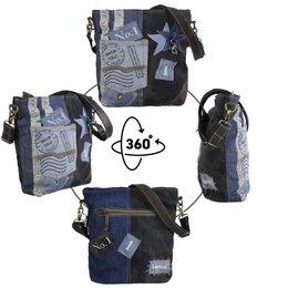 Bolso de hombro sostenible de mujer Sunsa. Bolso bandolera hecho de jeans reciclados y lona (canvas). Bolso estilo retro vintage. Bolso bandolera para mujer.