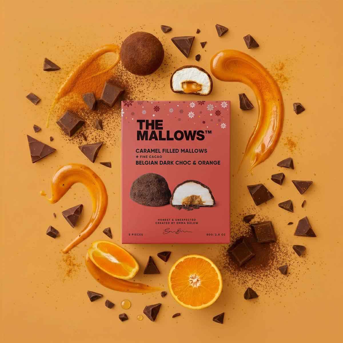 CARAMEL FILLED MALLOWS + DARK CHOC & ORANGE - 5 PCS