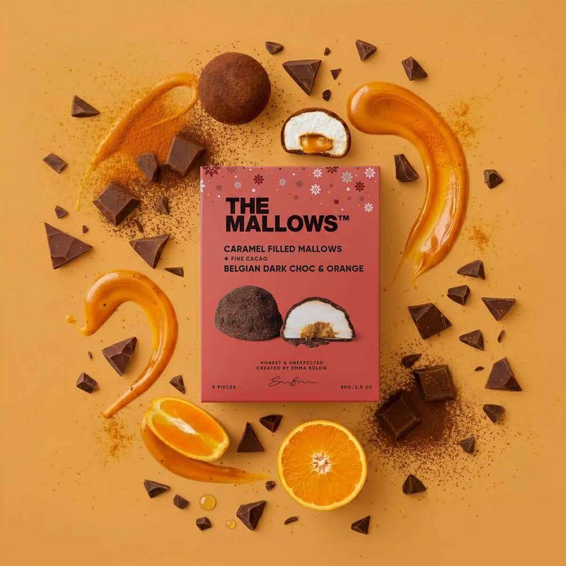 CARAMEL FILLED MALLOWS + DARK CHOC & ORANGE - 5 PCS