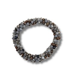  Grey brown beaded bracelet with round stone beads, elastic stretch design, natural earth tone colors