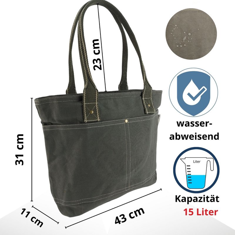 Domelo shopper i voksbehandlet lærred til kvinder. Vandafvisende håndtaske. Vegansk skuldertaske. Monokrom dametaske, der passer til A4