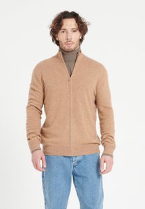 LUKE 8 Camel cashmere zipped cardigan