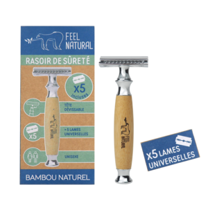 Safety razor in natural bamboo and 5 blades