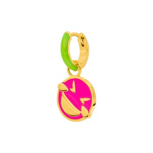 Single Creole "LOL" EMOJI, 18 K yellow gold plated