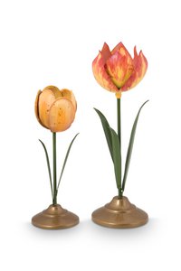 Set/2 Tulip Candle Holders Metal Yellow