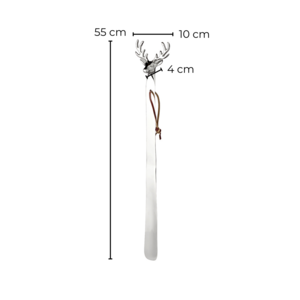 Schoenlepel hert L 55 cm, vernikkeld, hoogglans gepolijst