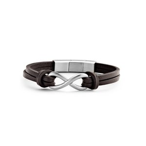 Frank 1967 7FB-0297 Lederarmband mit Stahlelementen Infinity 1,5 x 2 cm – Herren – Länge 20 + 1 cm – Dunkelbraun