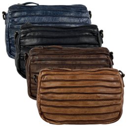 Stylish shoulder bag made of washed leather in 4 colors - cognac, blue, brown, and black. Features multiple pockets and a comfortable adjustable strap for versatile carrying.