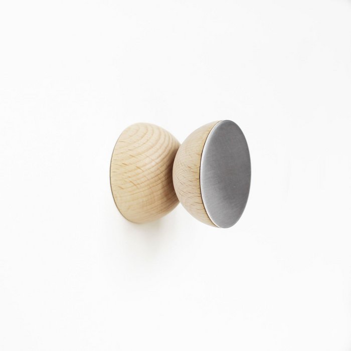 Double Round Beech Wood & Aluminium Wall Hook / Knob