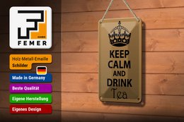 Tin sign saying 12x18cm Keep Calm and drink tea decoration