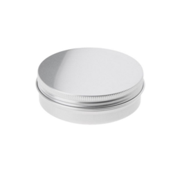 Aluminum storage box for toothpaste tabs, 30ml capacity, round shape, silver color.