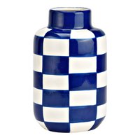 Vase kariert aus Keramik, Blau/Weiß (B/H/T) 10x15x10cm
