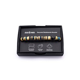 Pulsera de cuentas de madera de patinetas recicladas, azul, cuentas de 8 mm, unisex, ajustable
