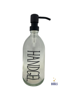 Zeepdispenser Transparant glas -  zwart 'Handgel' premium - 500ml