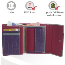 Sunsa damesportemonnee. Leren portemonnee. Portemonnee met RFID-bescherming. Portemonnee gemaakt van overgebleven leer. middelgrote portemonnee voor dames met veel creditcardvakjes - portemonnee voor dames, cadeau-idee
